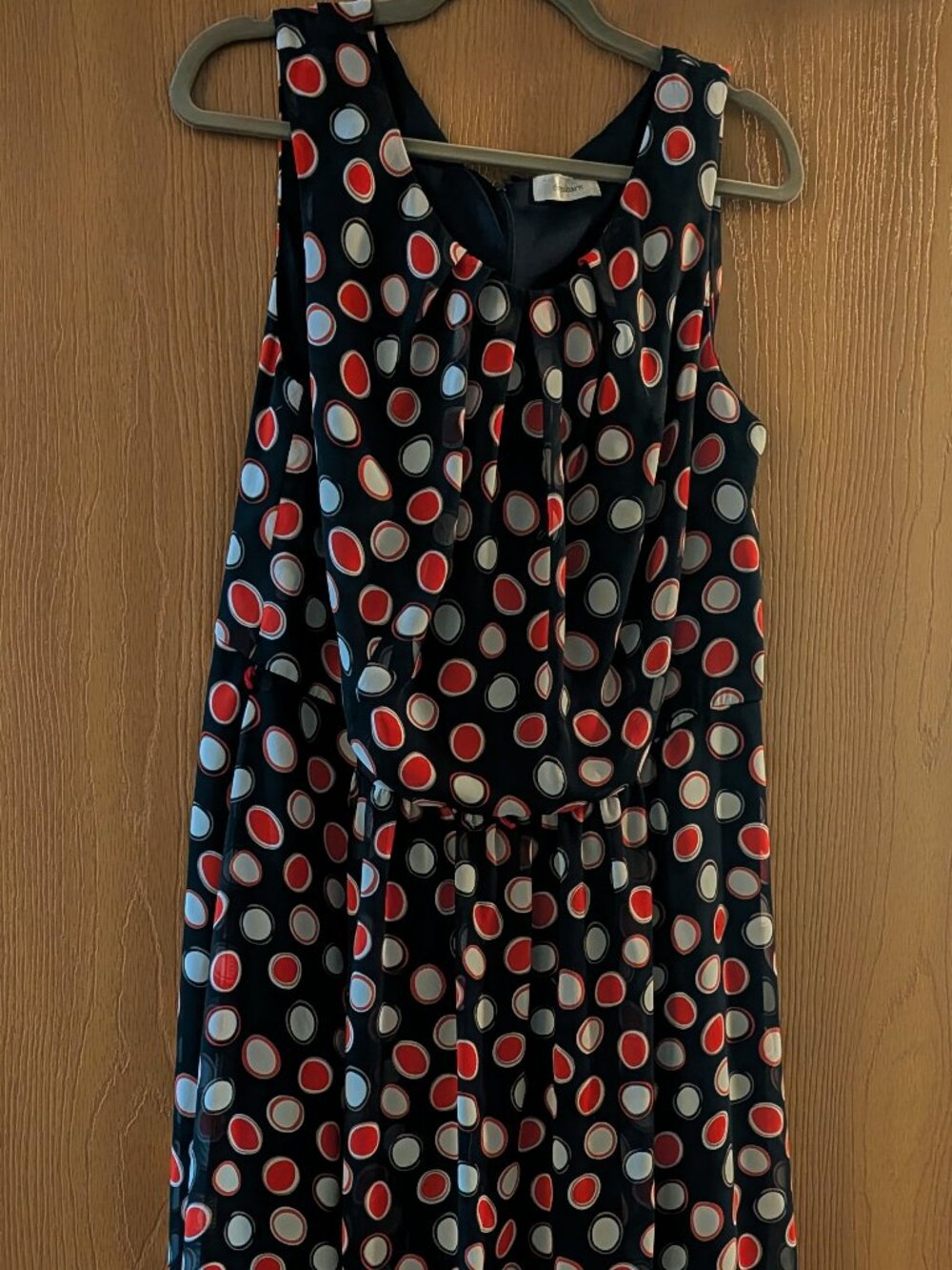 Dressbarn Navy Red Retro Dot Print Sleeveless A-Line Dress